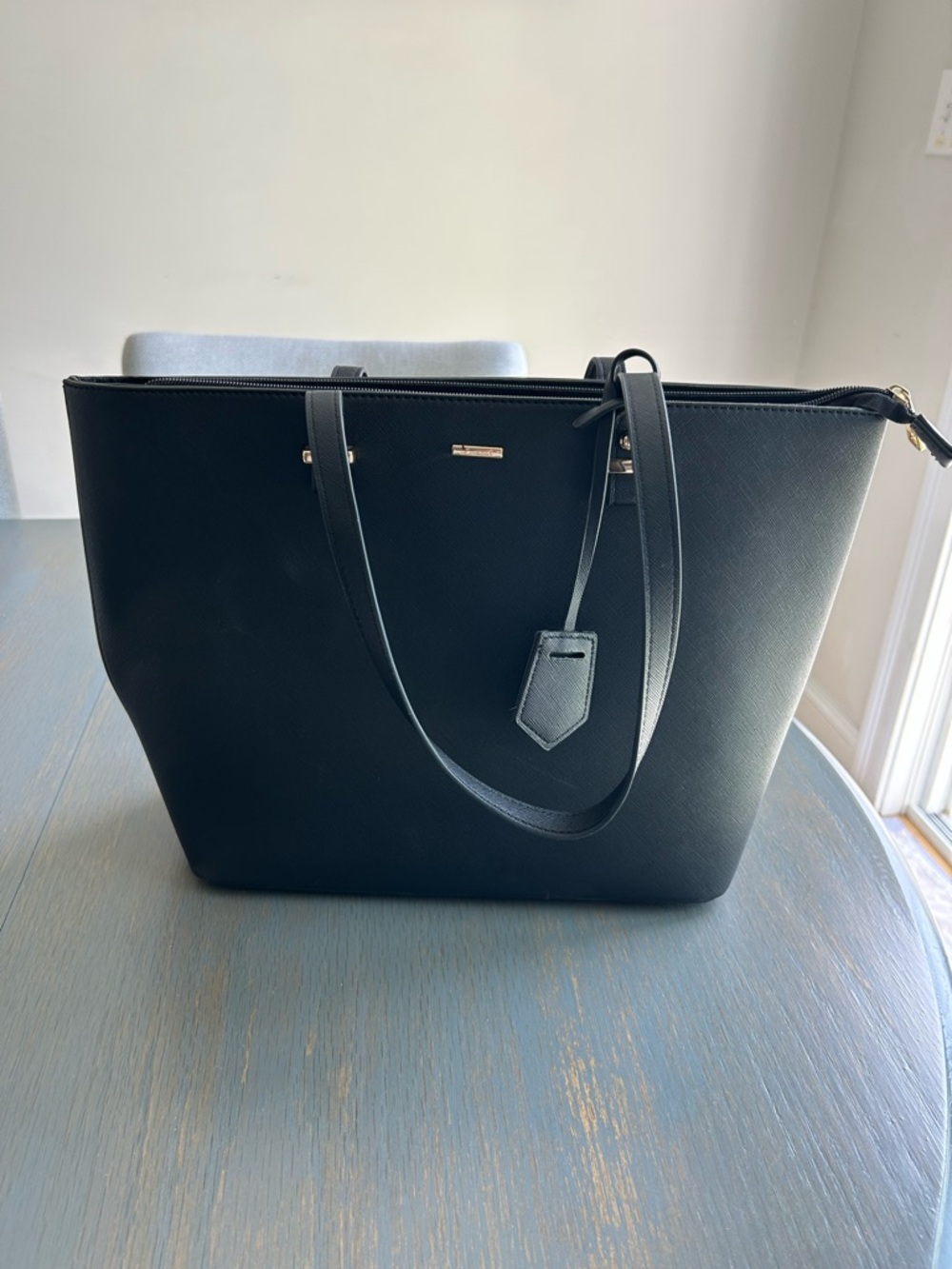 Lovencok Black Structured Tote Bag Work Laptop Purse Gold Hardware Large